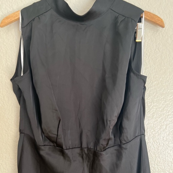 Classic Elegance Black Satin Sleeveless Mock Neck Maxi Dress L - Picture 8 of 9